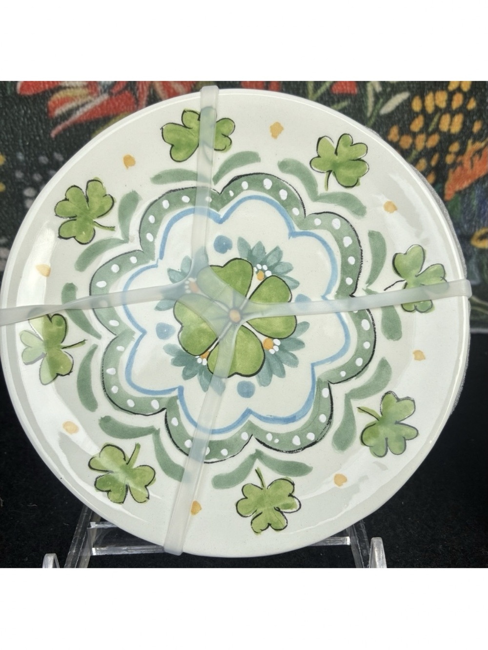 Maxcera Set Of 4 Ceramic Appetizer Plates Shamrocks NEW